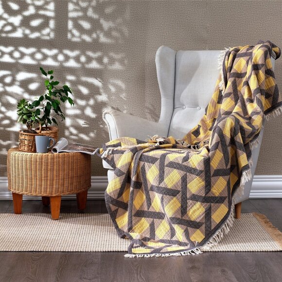 100% Soft Turkish Cotton Jacquard Throw - Picture 1 of 4